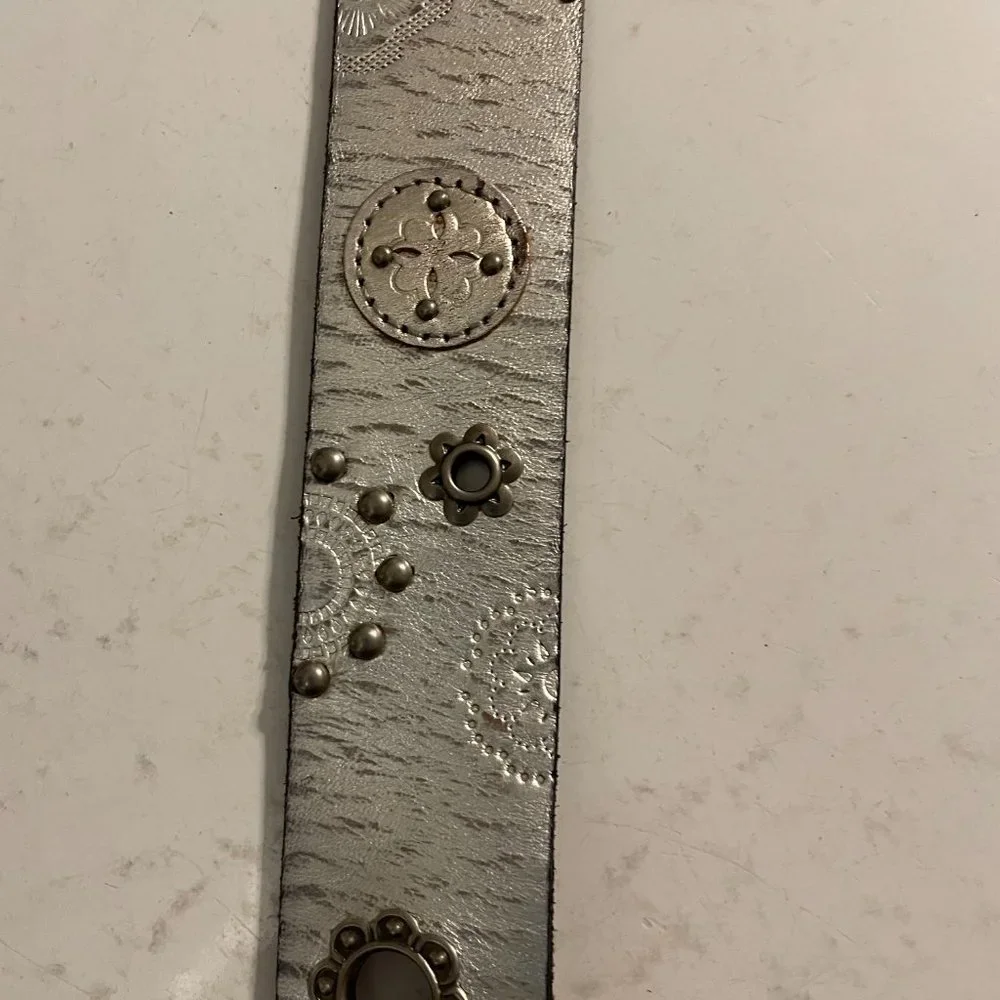 Fossil Silver Studded Genuine Leather Belt 39-inch Long Full Length